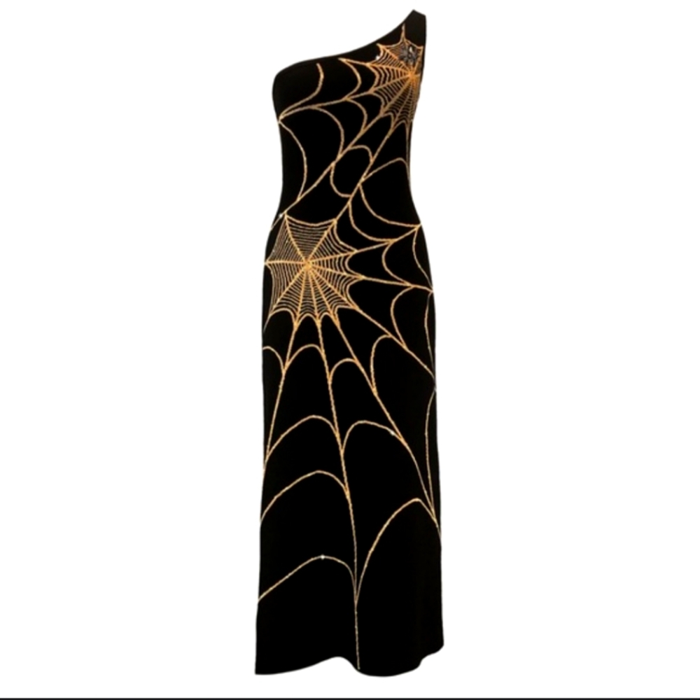 Pinup Couture by Mantrap One Shoulder Spiderweb Evening Gown